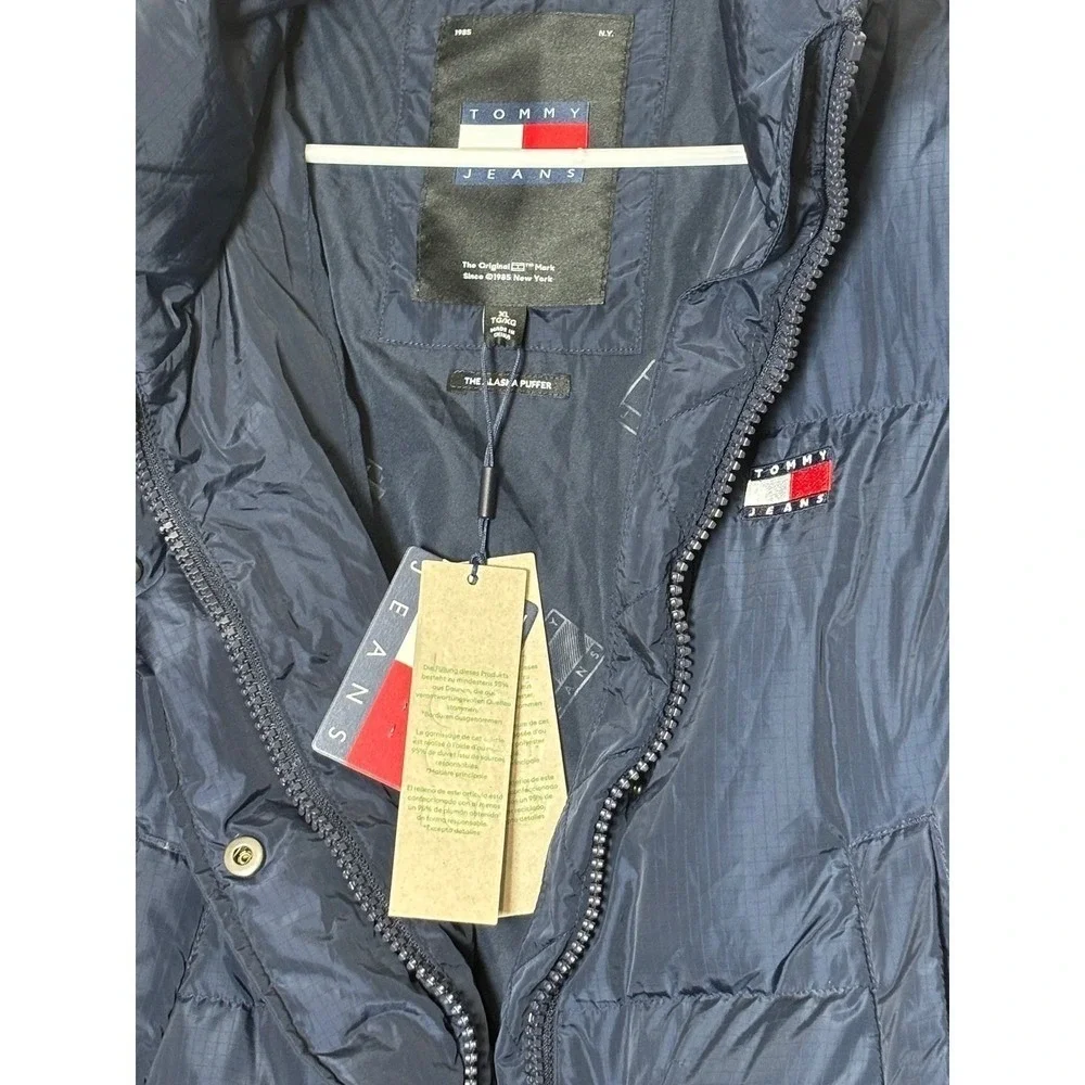 Tommy Jeans Womens Alaska Puffer Jacket Navy Blue Cropped Zip Up XL NWT